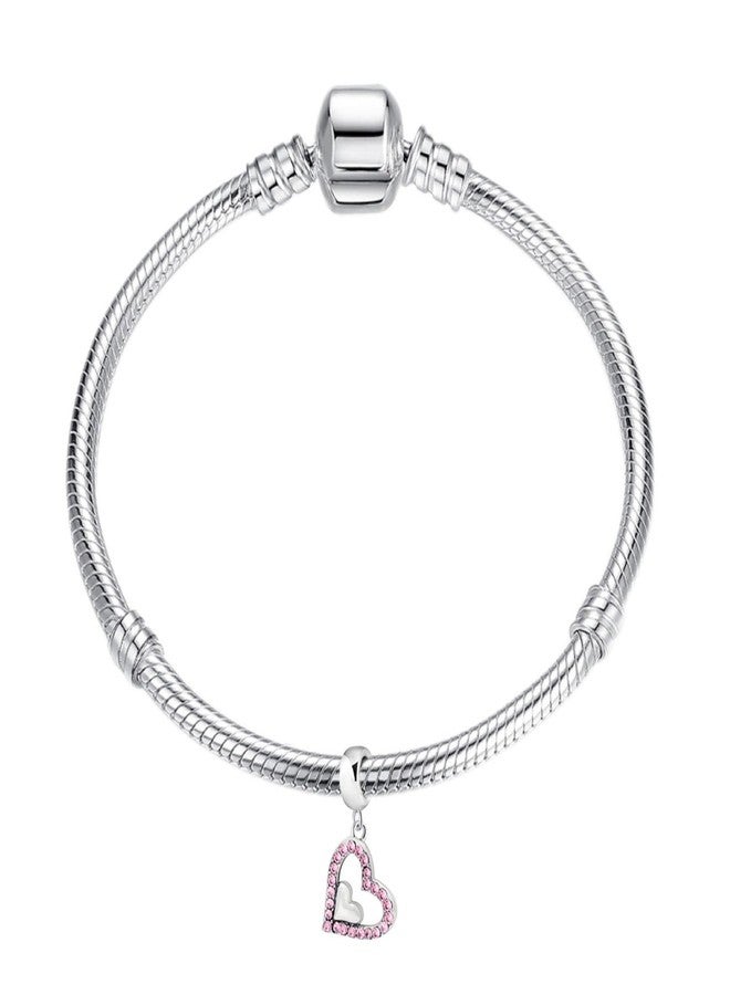 LAMOONY Heart Charm With Crystal - 925 Sterling Silver Dangle Love Charm for Pandora Bracelet (Pink) - Image 5